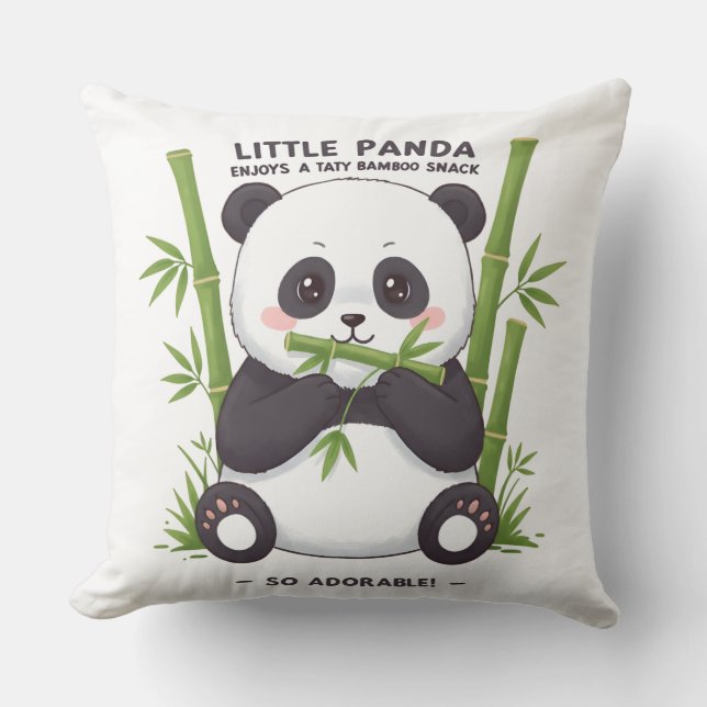 Baby Panda Snack Time Graphic Design Throw Pillow (Front)