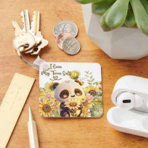 Baby Panda With Sunflower Keychain