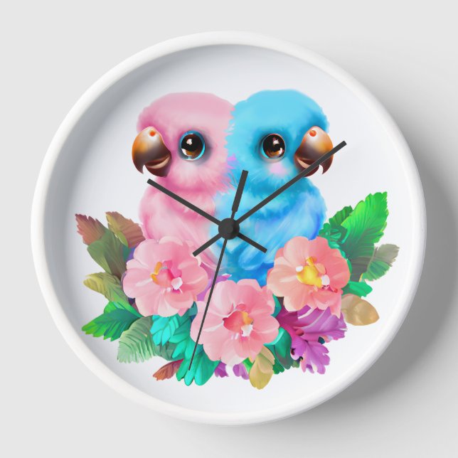 Baby Parrot Twins Clock (Front)
