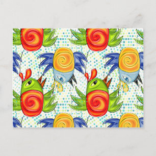 Baby parrots doodle design postcard