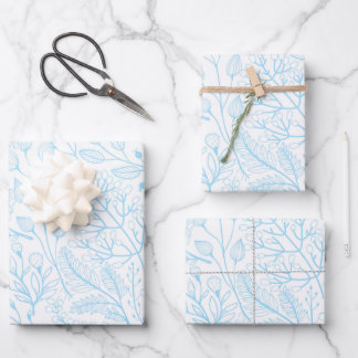 Baby Pastel Light Blue Floral Elegant Wedding  Wrapping Paper Sheet