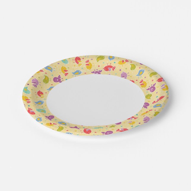 Baby pattern with cute birds paper plate (Angled)
