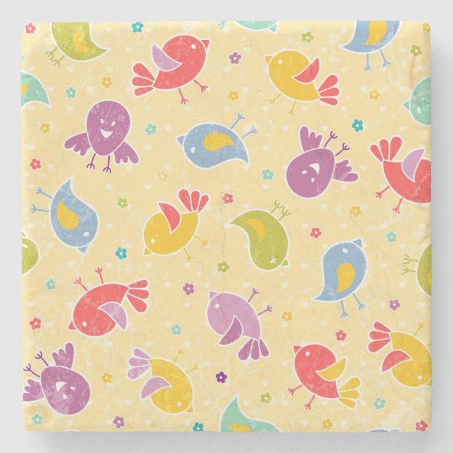 Baby pattern with cute birds stone coaster (Front)