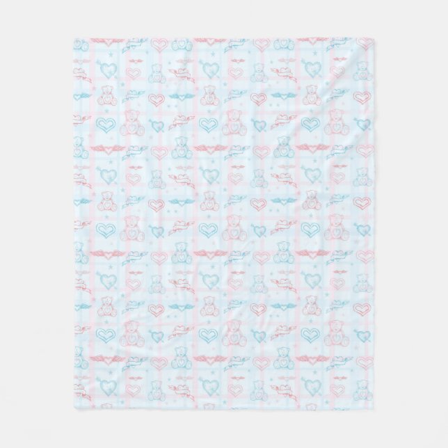 baby pattern with teddy bear fleece blanket (Front)