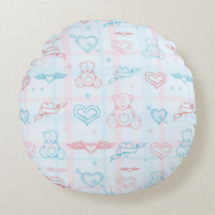 baby pattern with teddy bear round pillow