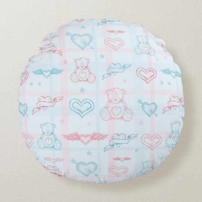 baby pattern with teddy bear round pillow (Front)