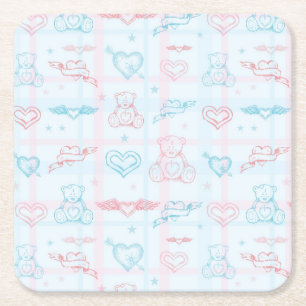 baby pattern with teddy bear square paper coaster