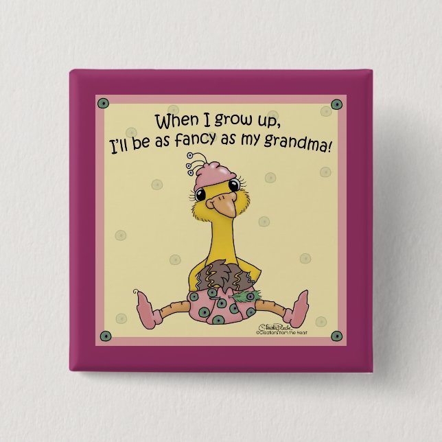 Baby Peahen Fancy as Grandma 2 Inch Square Button (Front)