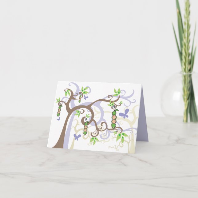 Baby Peas in Pod Twin Boys & Girl Thank You Note (Front)