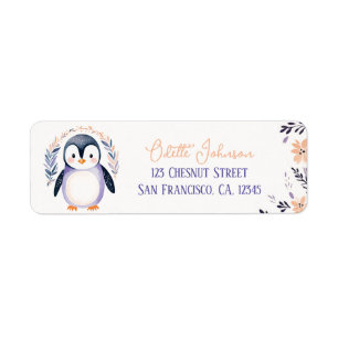 Baby Penguin Boho Floral Design - Return Address