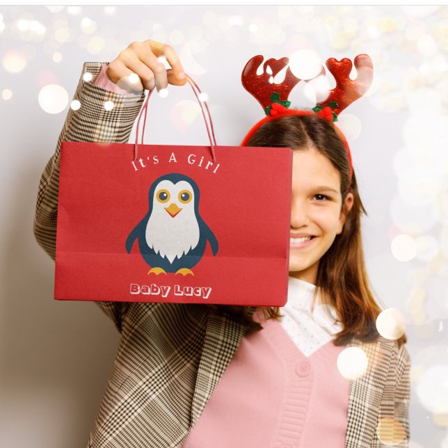 Baby Penguin  Large Gift Bag (gift bag, birthday surprise gift bag, teddy bear gift bag, wine gift bag, travel bag, use and throw )