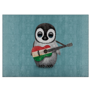 Baby Penguin Playing Hungarian Flag Guitar Blue Cutting Board