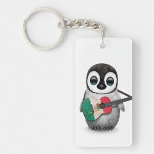 Baby Penguin Playing Mexican Flag Guitar Keychain