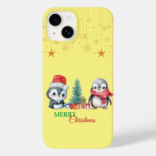 Baby Penguin Santa Red Green Merry Christmas Party Case-Mate iPhone Case (Back)