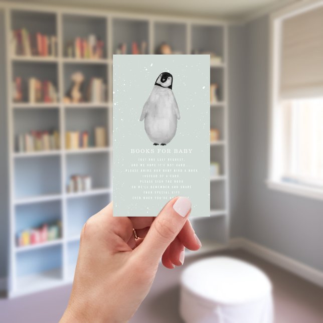 Baby Penguin Winter Blue Baby Shower Book Request Enclosure Card (Creator Uploaded)