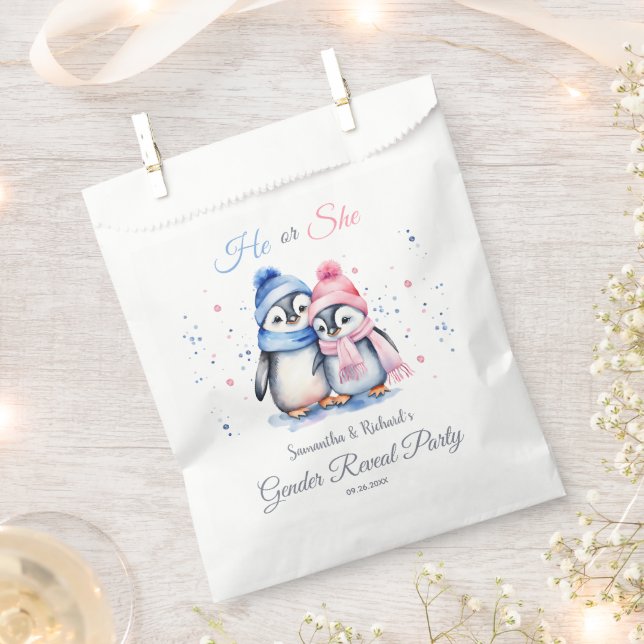 Baby Penguin Winter Gender Reveal He or She Favour Bag (Clipped)