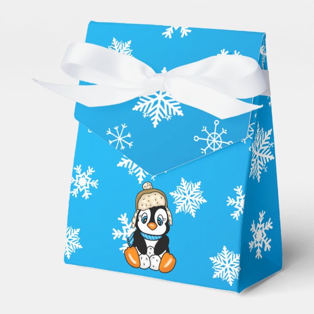 Baby Penguin Winter Snowflakes Party  Favor Box (Front Side)