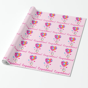 Baby Penguin with Balloons Congratulations Wrapping Paper