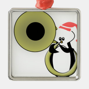 Baby Penguin with Tuba Metal Ornament