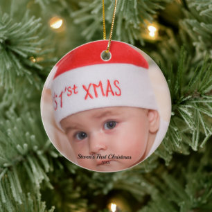 Baby personalized photo First Christmas  Ceramic Ornament