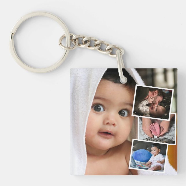 Baby Photo 4 Picture Montage Keychain (Front)