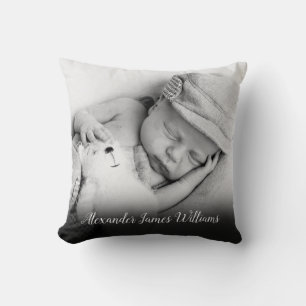 Baby Photo and Script Name Throw Pillow