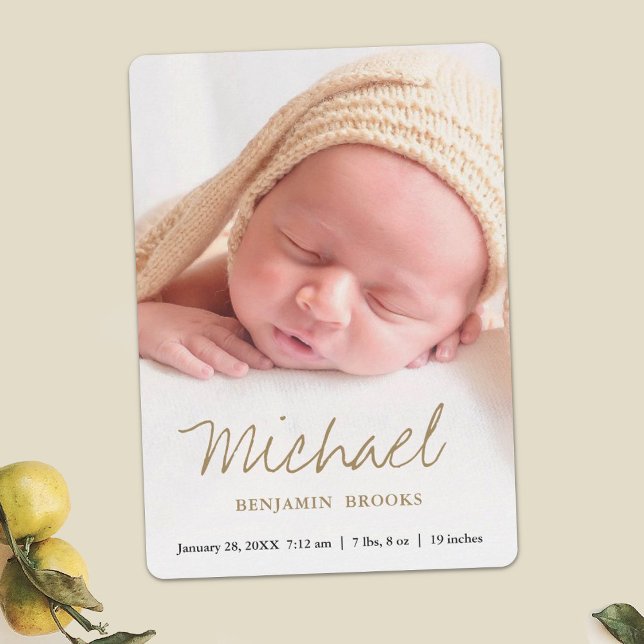 Baby Photo Announcement Card with Gold Scripti (Creator Uploaded)