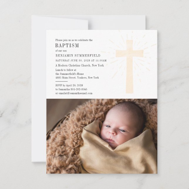 Baby Photo Baptism Religious Ceremony Custom Invitation (Front)