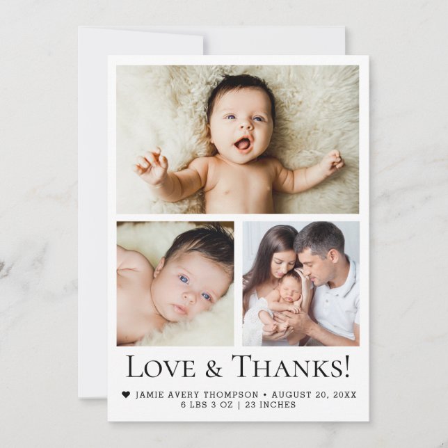 Baby Photo Birth announcement Love and Thanks (Front)