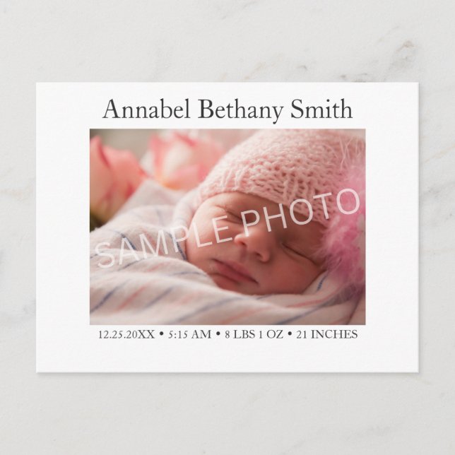Baby Photo Birth Announcement Postcard (Front)