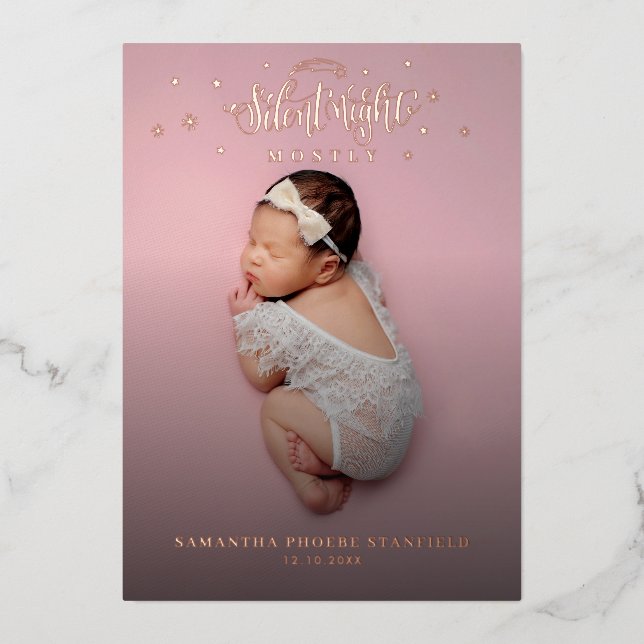 Baby Photo Birth Announcement Rose Gold Foil (Front)