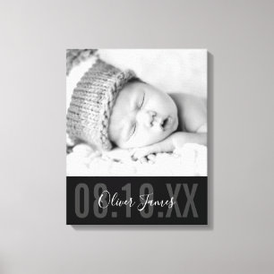 BABY PHOTO BIRTH DATE cute type monochrome black Canvas Print