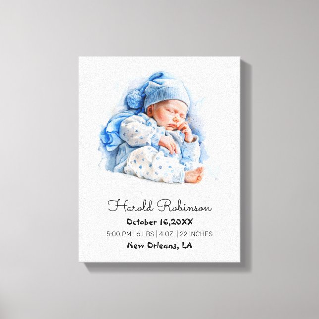 Baby Photo | Birth Stats Nursery Canvas Print (Front)