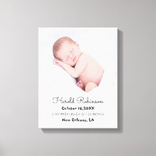 Baby Photo Birth Stats Simple Modern  Canvas Print