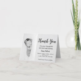 Baby Photo Black & White Thank You Birth Folded Announcement