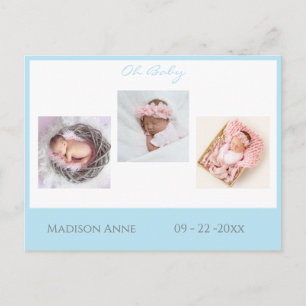 Baby Photo Blue Boy Script Stats Cute Birth Announcement Postcard