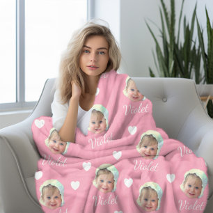 Baby Photo, Calligraphy Personalized Repeat Name Fleece Blanket