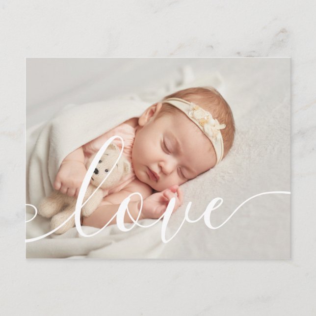 Baby Photo Chic Script Love Elegant Birth Announcement Postcard (Front)