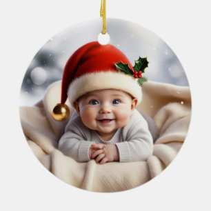 Baby Photo Christmas Cute Fox Ceramic Ornament
