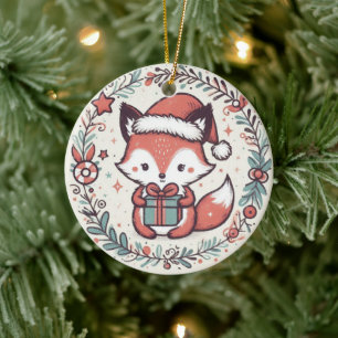 Baby Photo Christmas Cute Fox  Ceramic Ornament