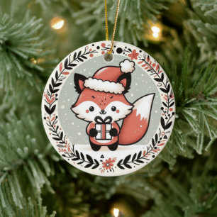 Baby Photo Christmas Cute Fox Ceramic Ornament