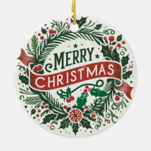 Baby Photo Christmas Mistletoe Wreath Ceramic Ornament