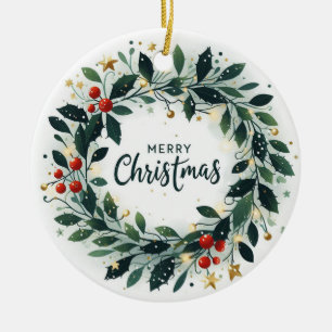 Baby Photo Christmas Mistletoe Wreath Ceramic Ornament