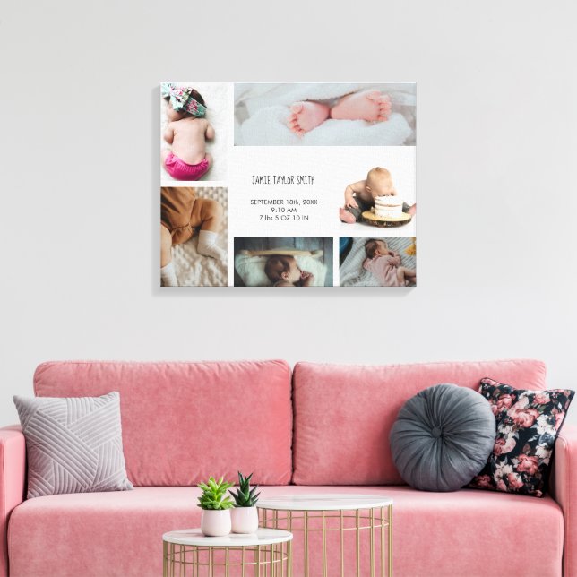 Baby Photo Collage Keepsake Name Birth Date Canvas Print (Insitu(LivingRoom))