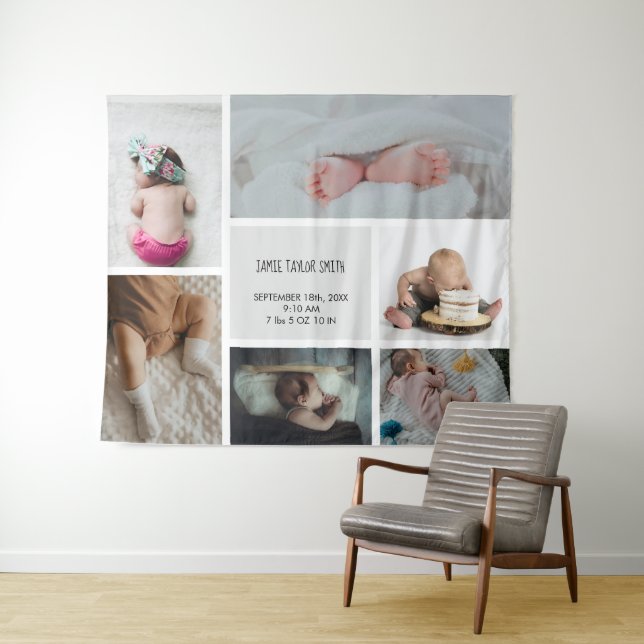 Baby Photo Collage Keepsake Name Birth Date Tapestry (In Situ (Horizontal))