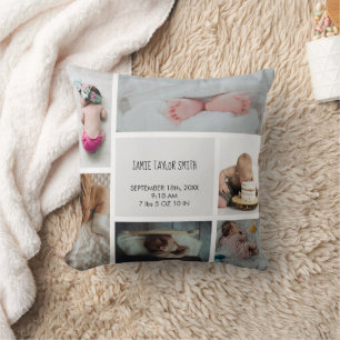 Baby Photo Collage Keepsake Name Birth Date Throw Pillow