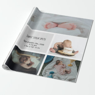 Baby Photo Collage Keepsake Name Birth Date Wrapping Paper