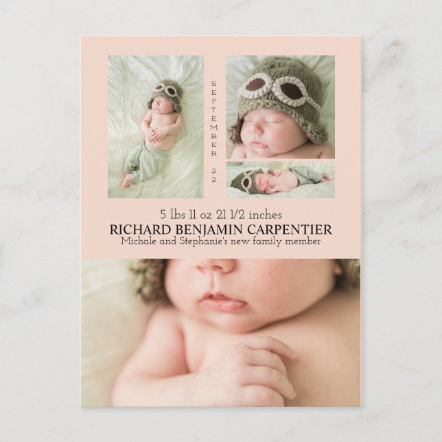 Baby Photo Collage Modern Birth Announcement Postcard (Front)