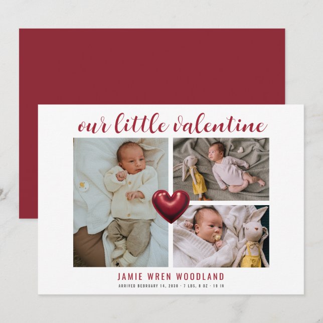 Baby Photo Collage Valentine's Birth Announcement (Front/Back)