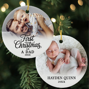 Baby Photo First Christmas As A Dad Ceramic Ornament